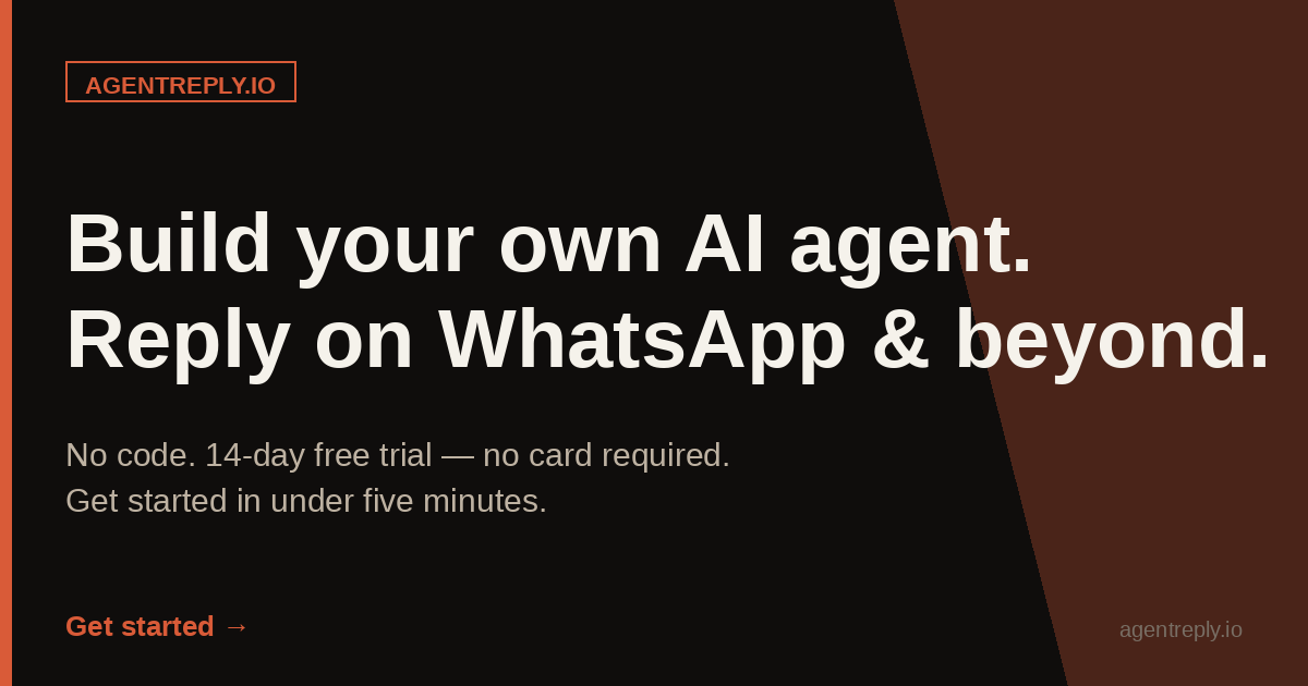 AgentReply dashboard — build customisable AI agents that reply on WhatsApp, Instagram and the web in minutes